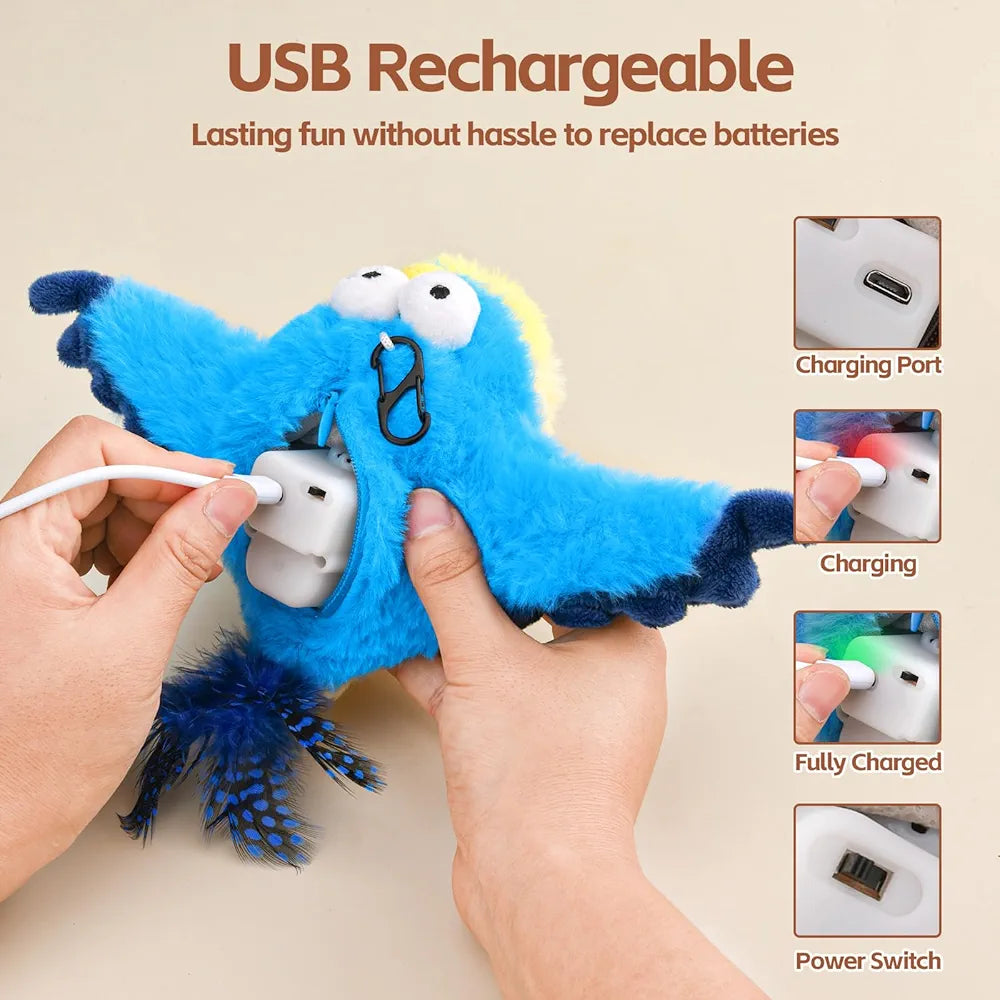 Oiseau interactif gazouillant rechargeable pour chat