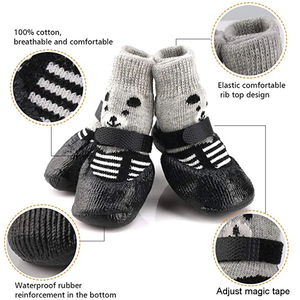 Lot de 4 chaussettes imperméables et antidérapantes pour chien, offrant un confort optimal