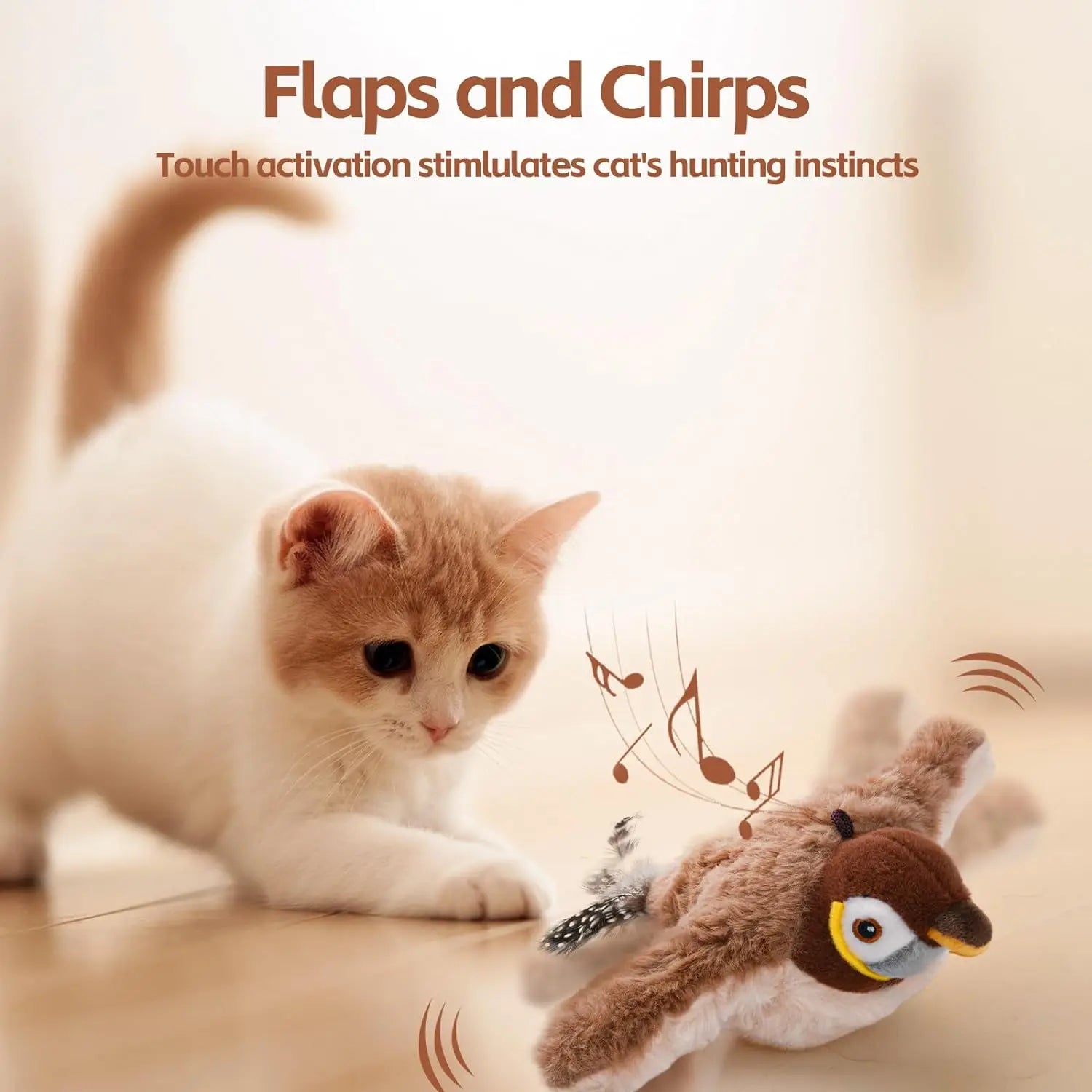 Oiseau interactif gazouillant rechargeable pour chat