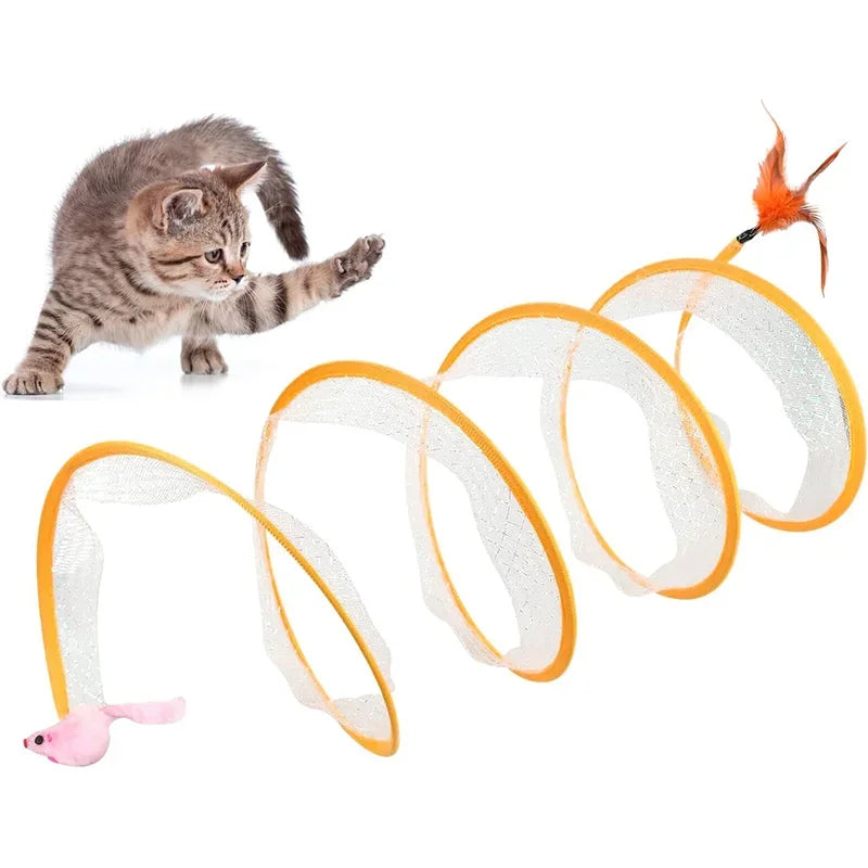 Tunnel pliable en spirale avec jouets intégrés pour chaton