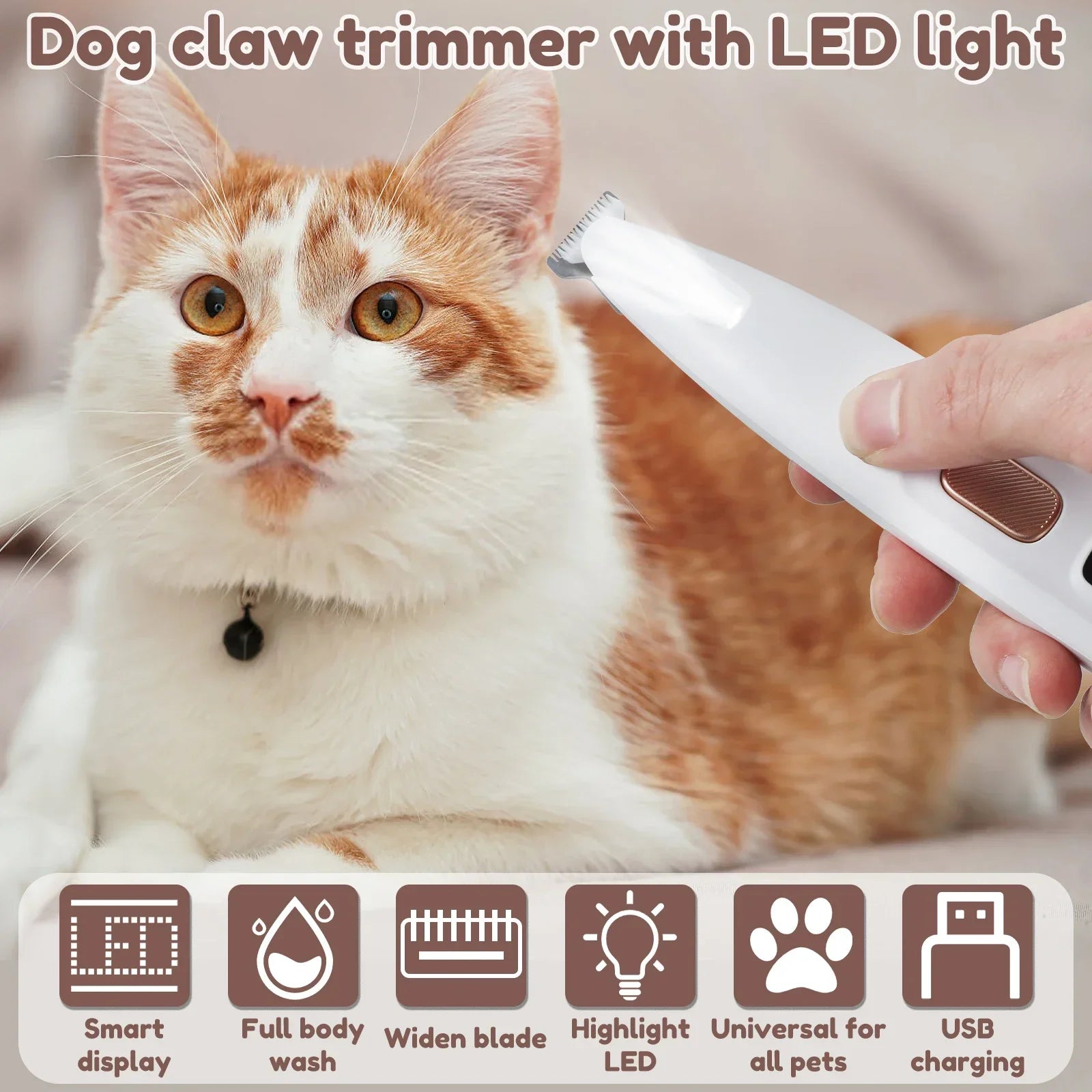 Tondeuse étanche pour pattes de chien et chat avec affichage LED