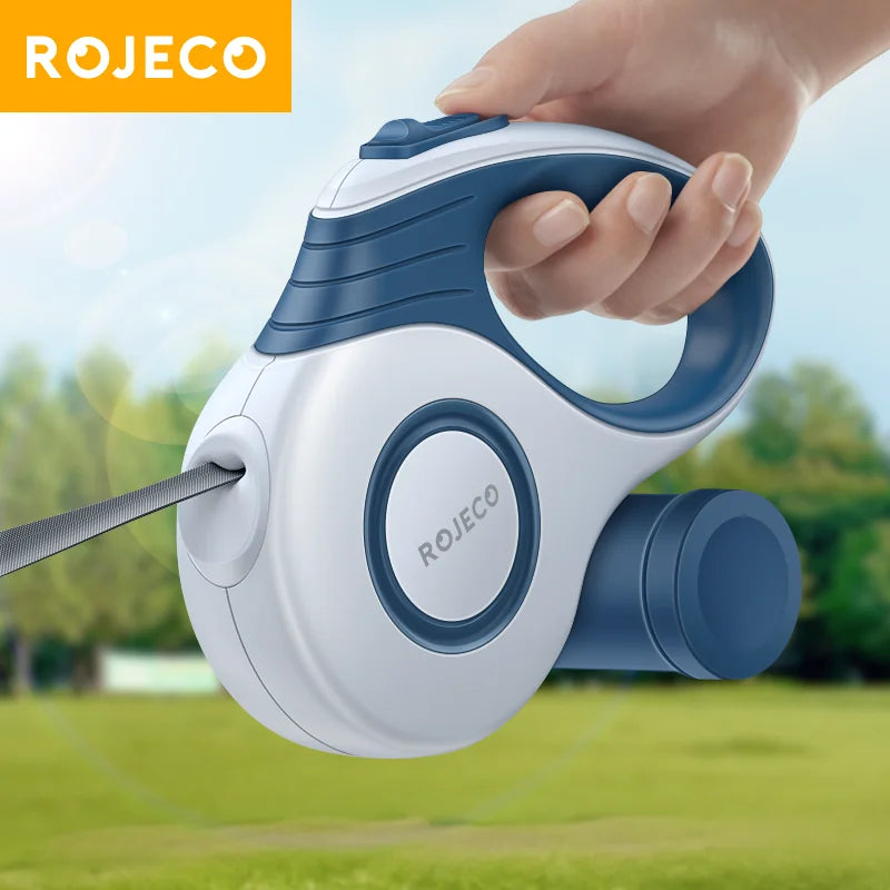 ROJECO - Laisse rétractable avec boîte intégrée pour sacs à excréments