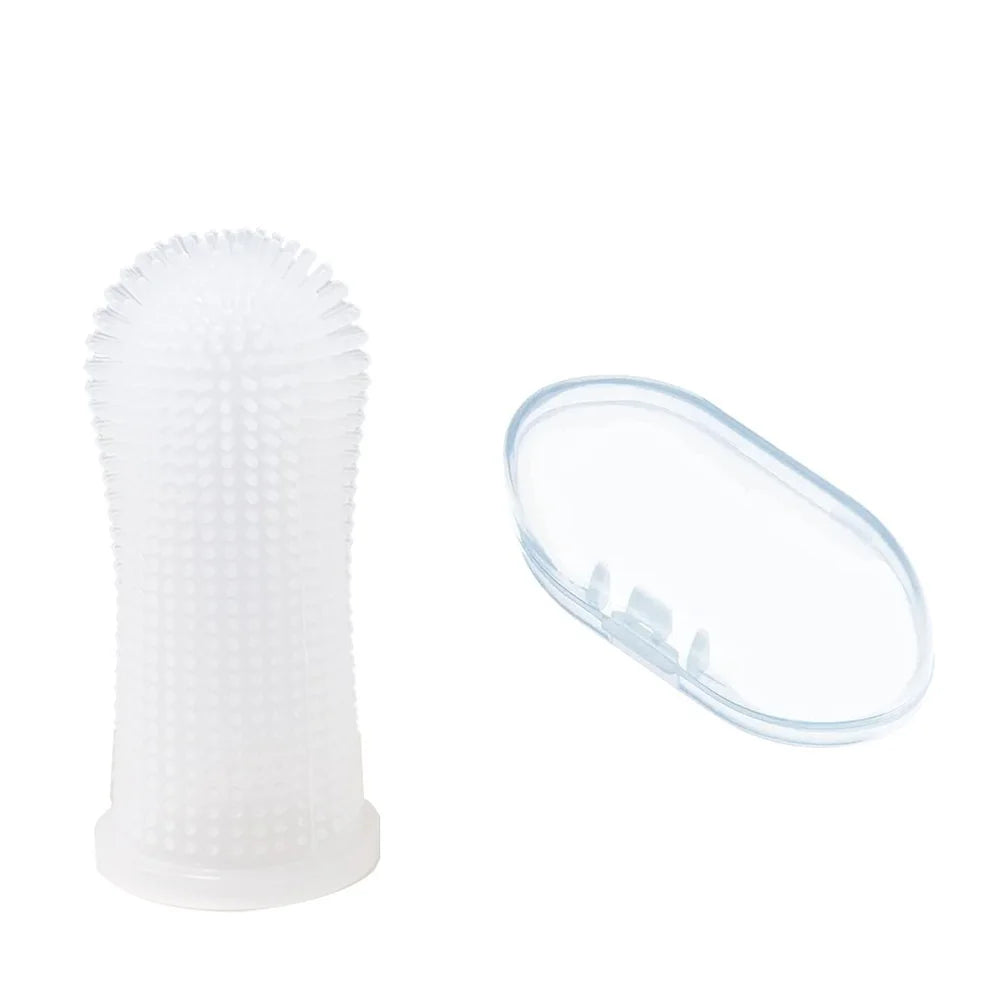Brosse à dents doigtier douce à 360 degrés en silicone pour chien et chat