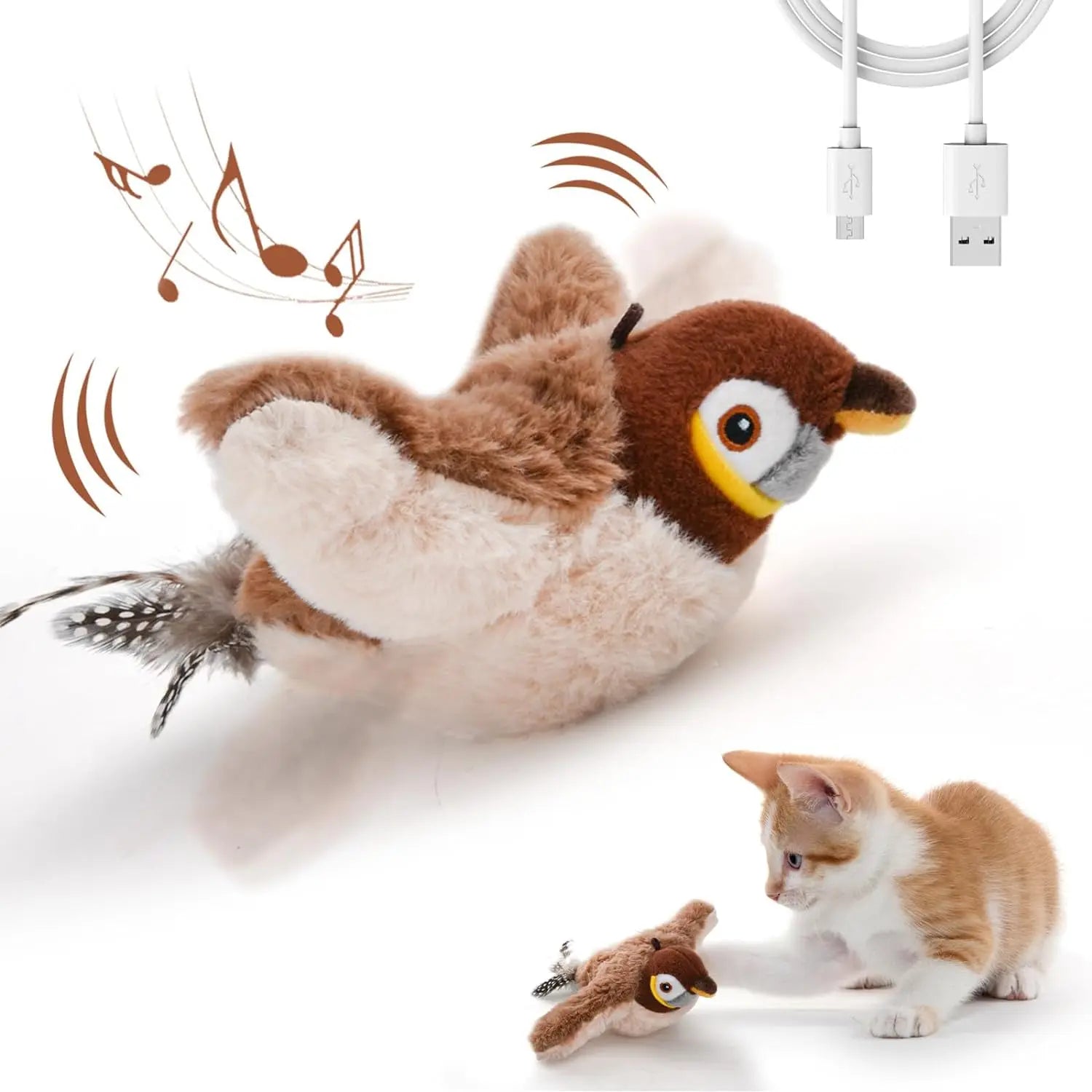 Oiseau interactif gazouillant rechargeable pour chat