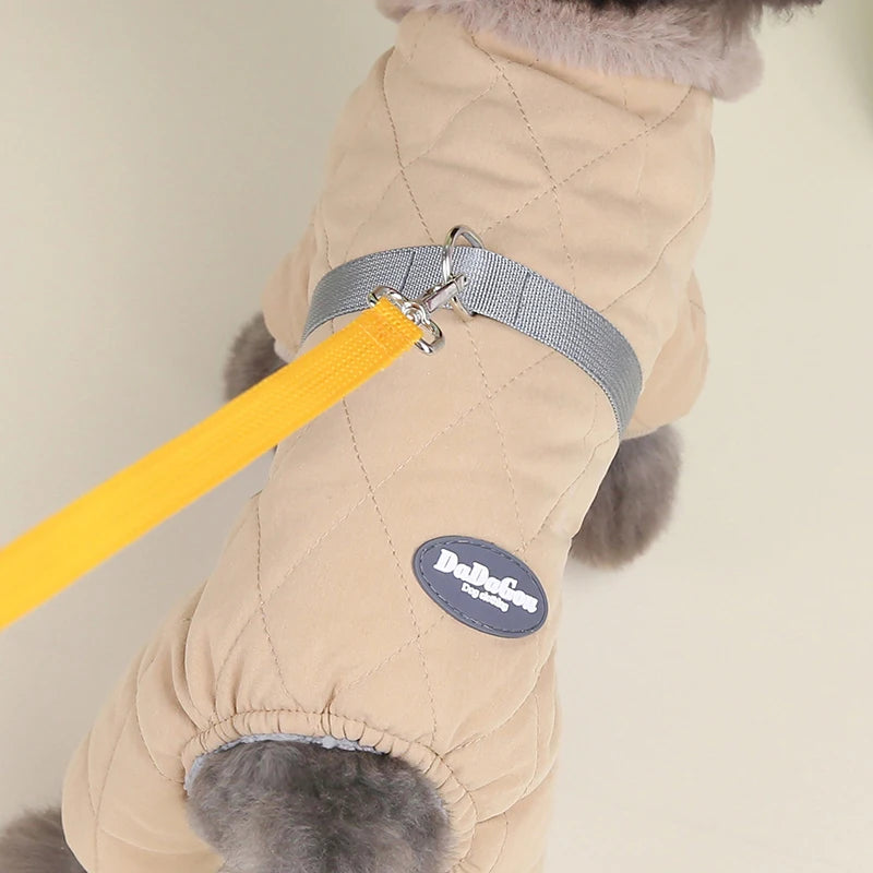 Manteau combinaison avec col en fourrure pour petits chiens