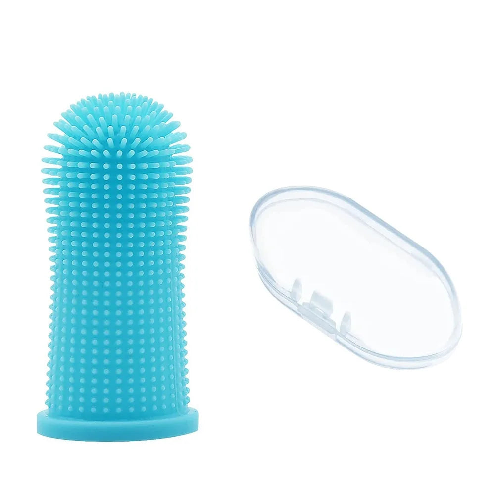 Brosse à dents doigtier douce à 360 degrés en silicone pour chien et chat