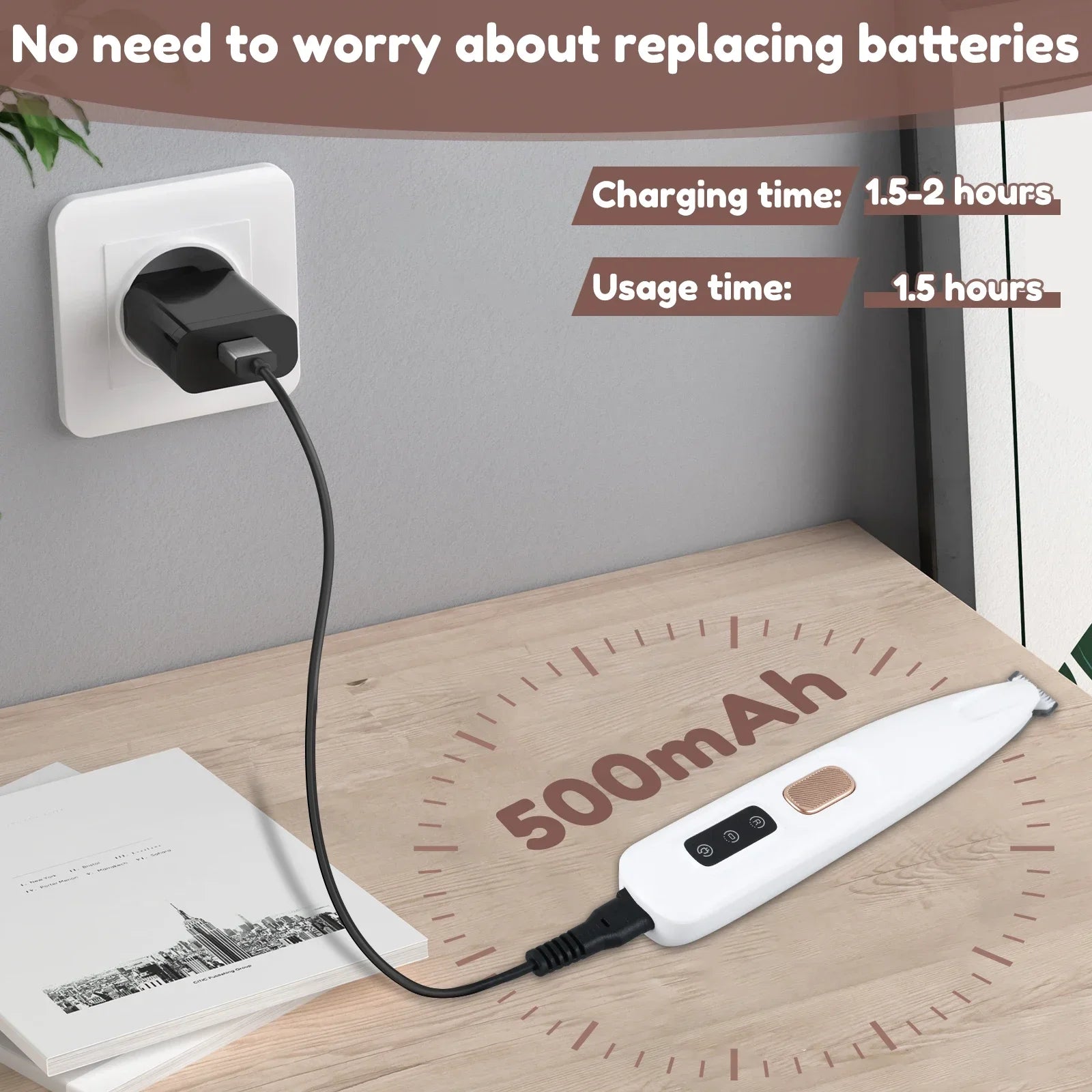 Tondeuse étanche pour pattes de chien et chat avec affichage LED