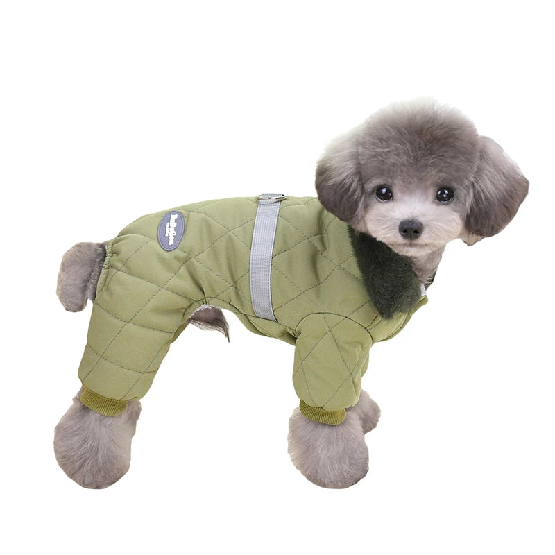 Manteau combinaison avec col en fourrure pour petits chiens