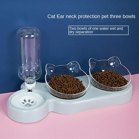 Gamelles doubles Orthopédique Anti-Vomissement Incliné à 15° avec Distributeur d'Eau Automatique pour Chat
