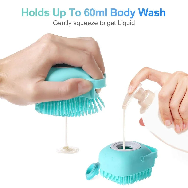Brosse de bain avec distributeur de shampoing intégré - 80ml pour chien et chat