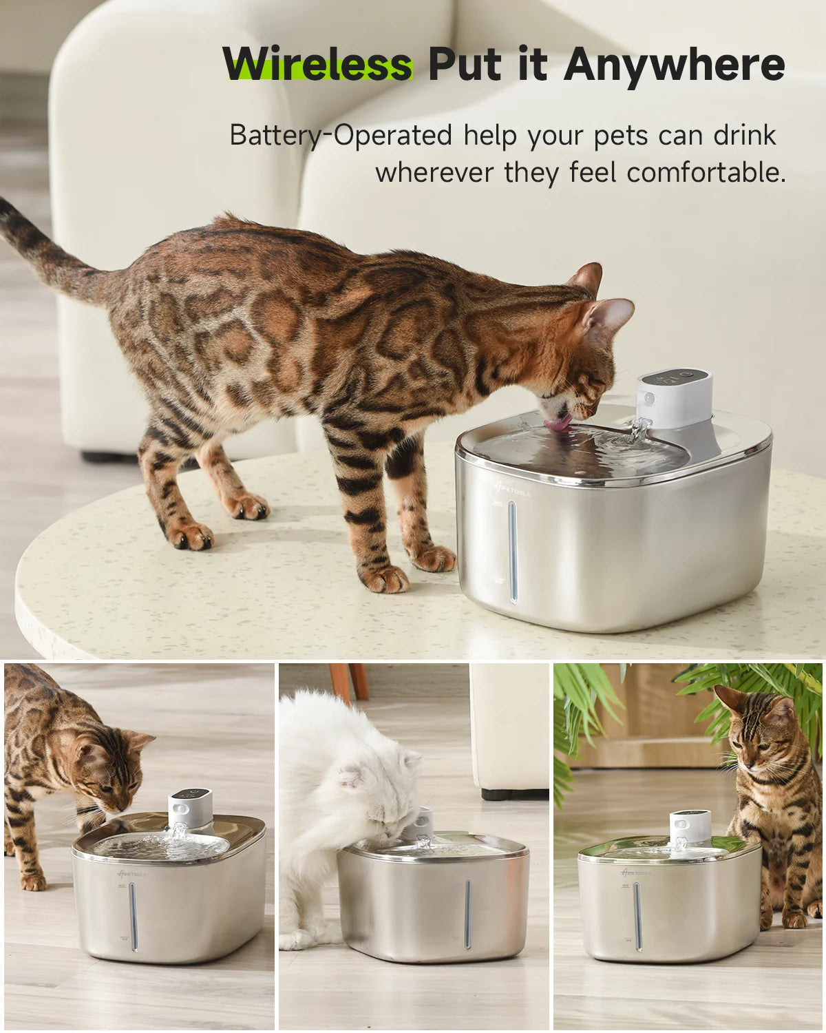 Fontaine à eau sans fil en acier inoxydable - 4L avec capteur automatique pour chien et chat