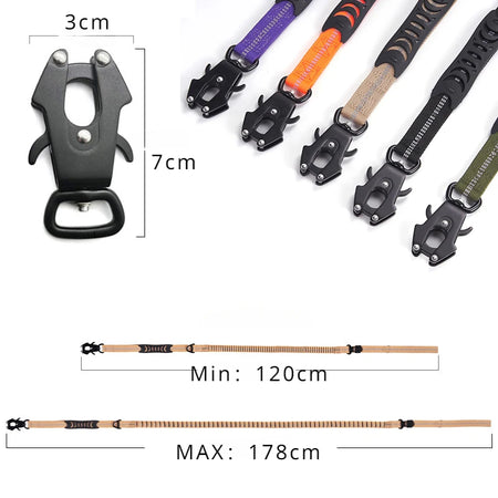 Laisse élastique tactique 3 en 1 pour chien avec mousqueton à libération rapide