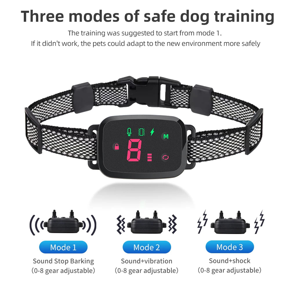Collier intelligent anti-aboiement rechargeable pour chien avec affichage numérique HD