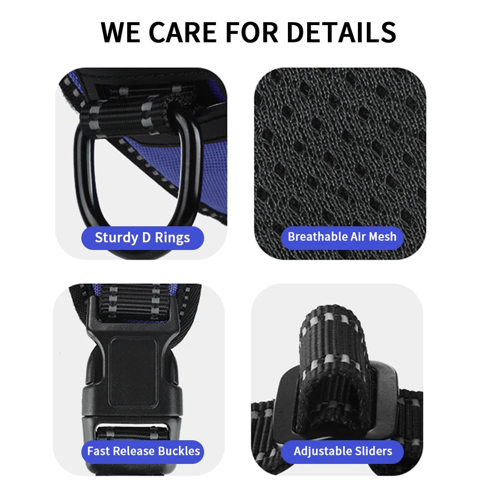 Harnais réfléchissant Anti-Traction avec poignée pour chien