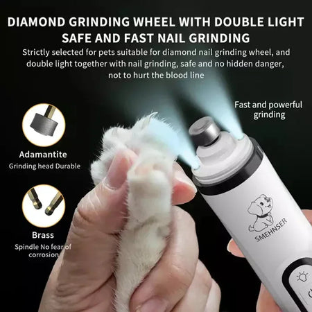 Ponceuse à griffes avec lumière LED rechargeable - 3 Vitesses pour chien et chat