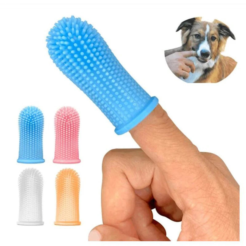 Brosse à dents doigtier douce à 360 degrés en silicone pour chien et chat