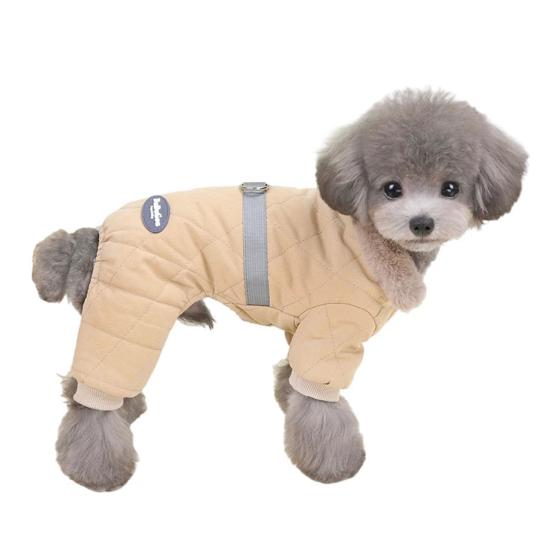 Manteau combinaison avec col en fourrure pour petits chiens