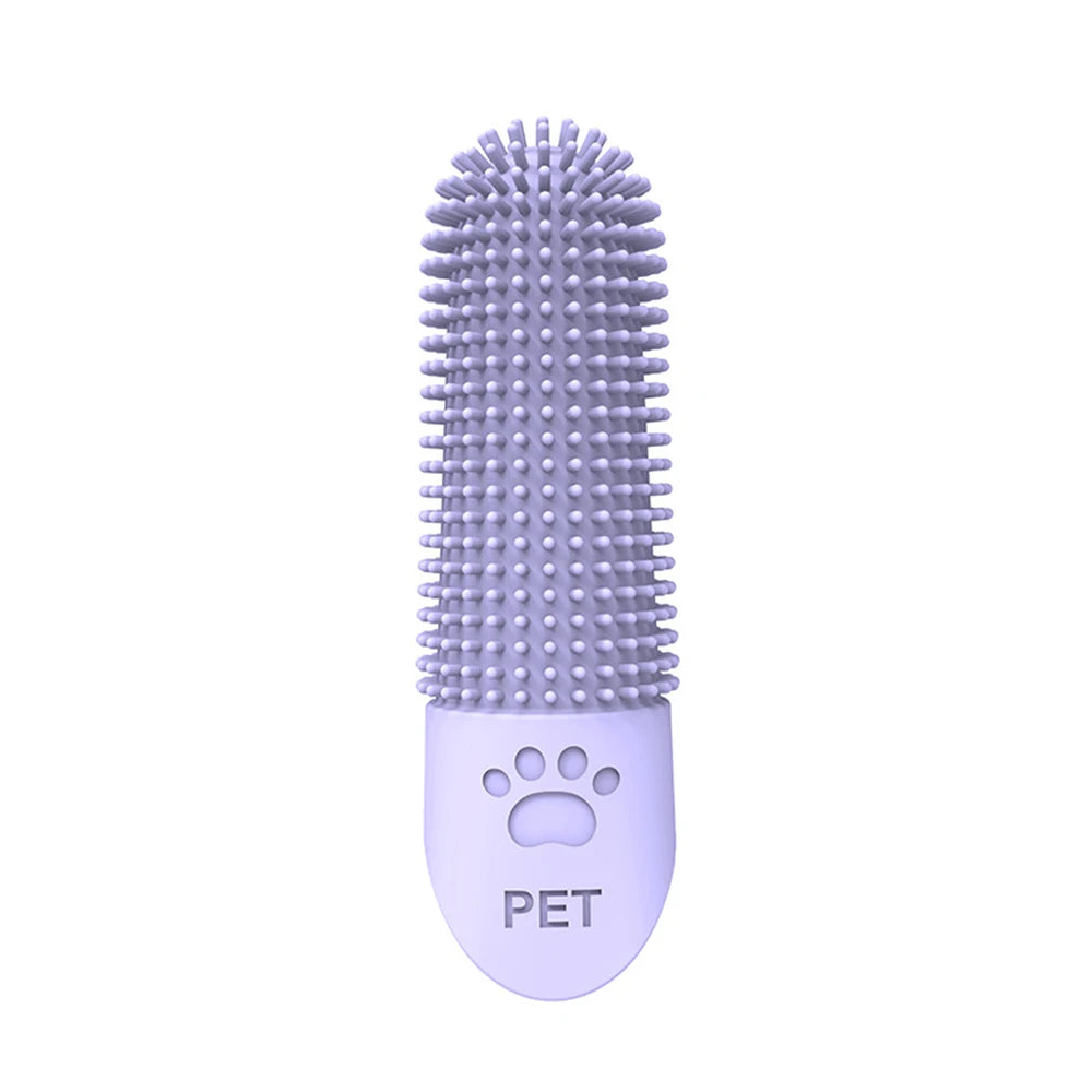 Brosse à dents doigtier à 360 degrés en silicone pour chien et chat
