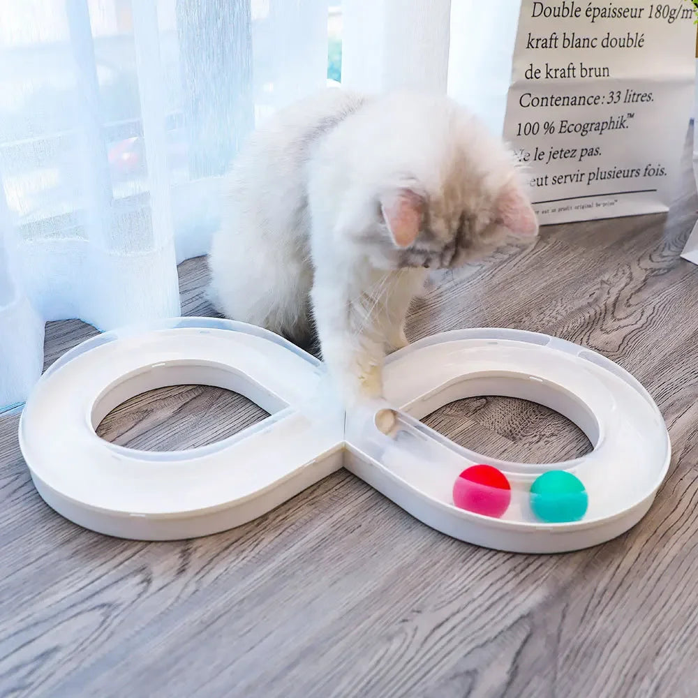 Circuit de jeu amusant en forme de 8 avec 2 balles pour chat
