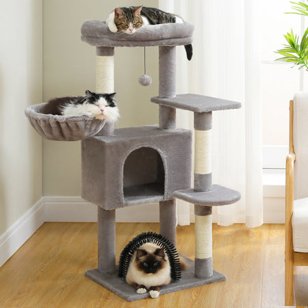 Arbre à chat avec hamac en peluche et poteaux à gratter en sisal