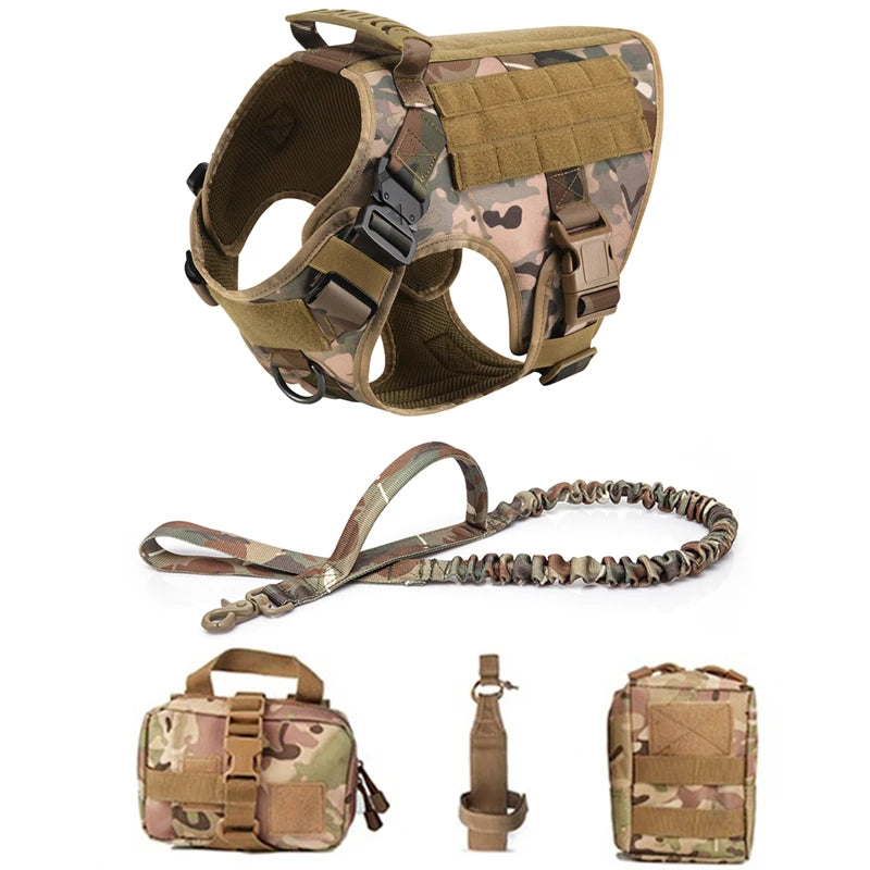 Ensemble Militaire Tactique K9 - Harnais Anti-Traction et Laisses d'entraînement pour chien