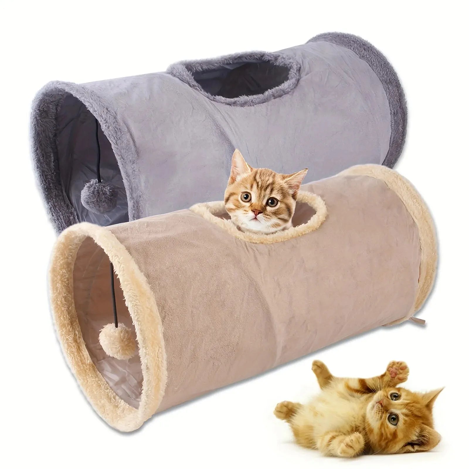 Tunnel pliable avec balle intégrée pour chat