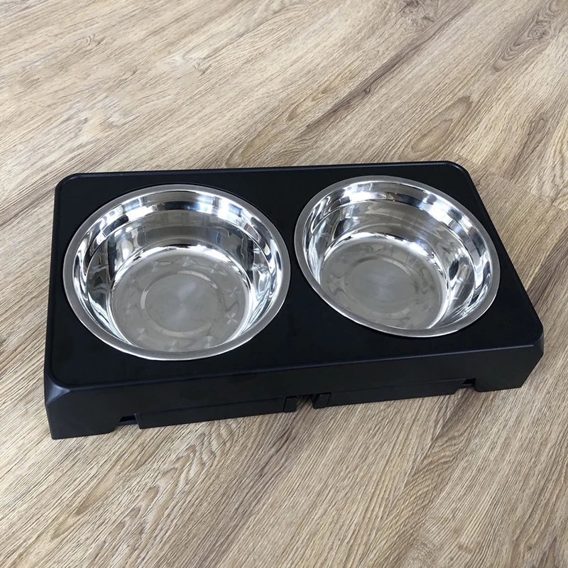 Support avec double gamelles réglable pour chien