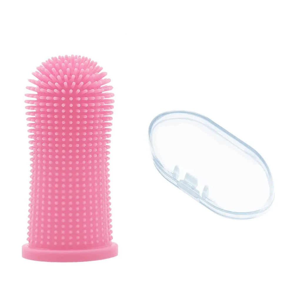 Brosse à dents doigtier douce à 360 degrés en silicone pour chien et chat