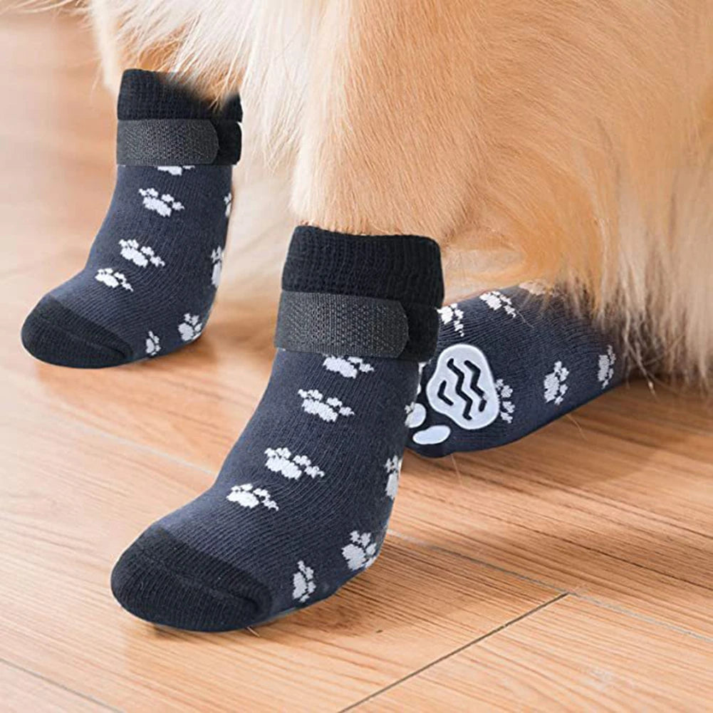 Lot de 4 chaussettes réglables antidérapantes et confortables pour chien
