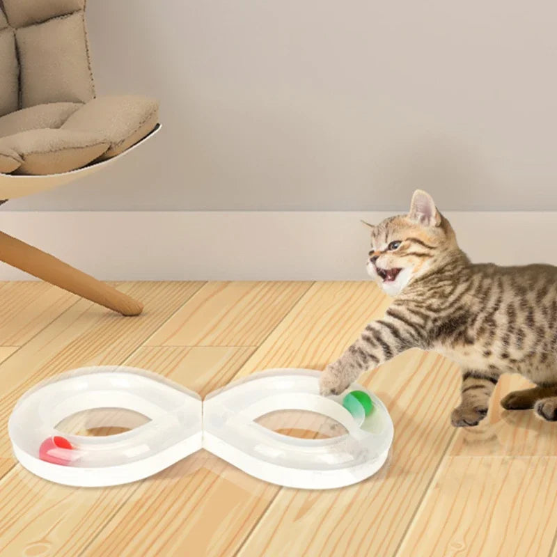 Circuit de jeu amusant en forme de 8 avec 2 balles pour chat