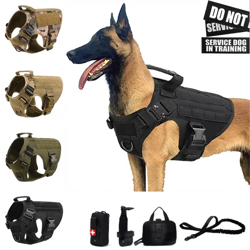 Ensemble Militaire Tactique K9 - Harnais Anti-Traction et Laisses d'entraînement pour chien