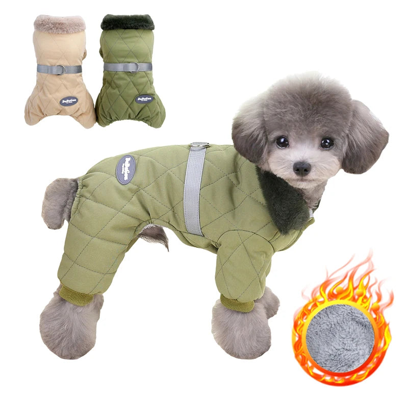 Manteau combinaison avec col en fourrure pour petits chiens