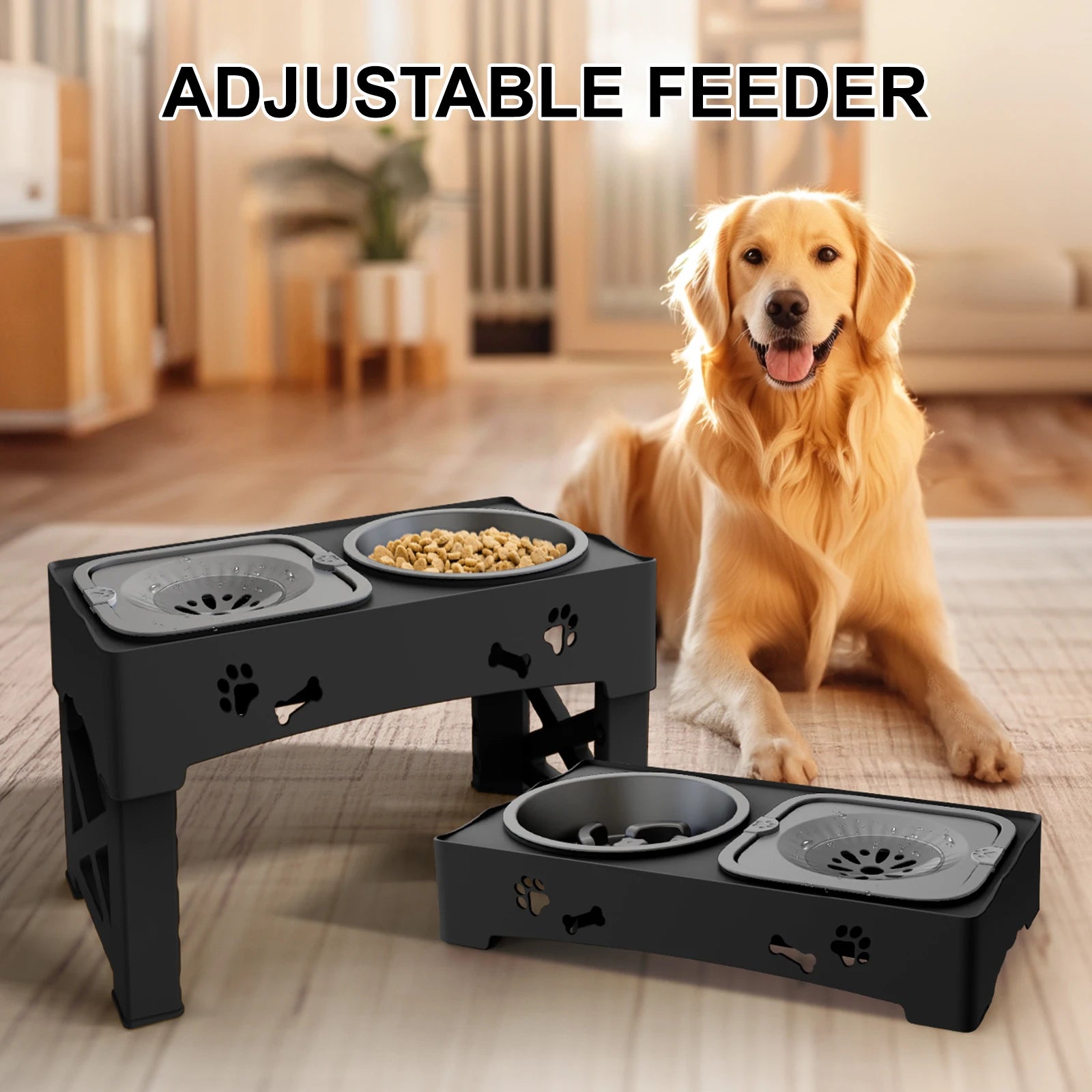 Support réglable avec double gamelles pour chien et chat