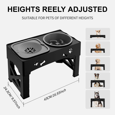 Support réglable avec double gamelles pour chien et chat