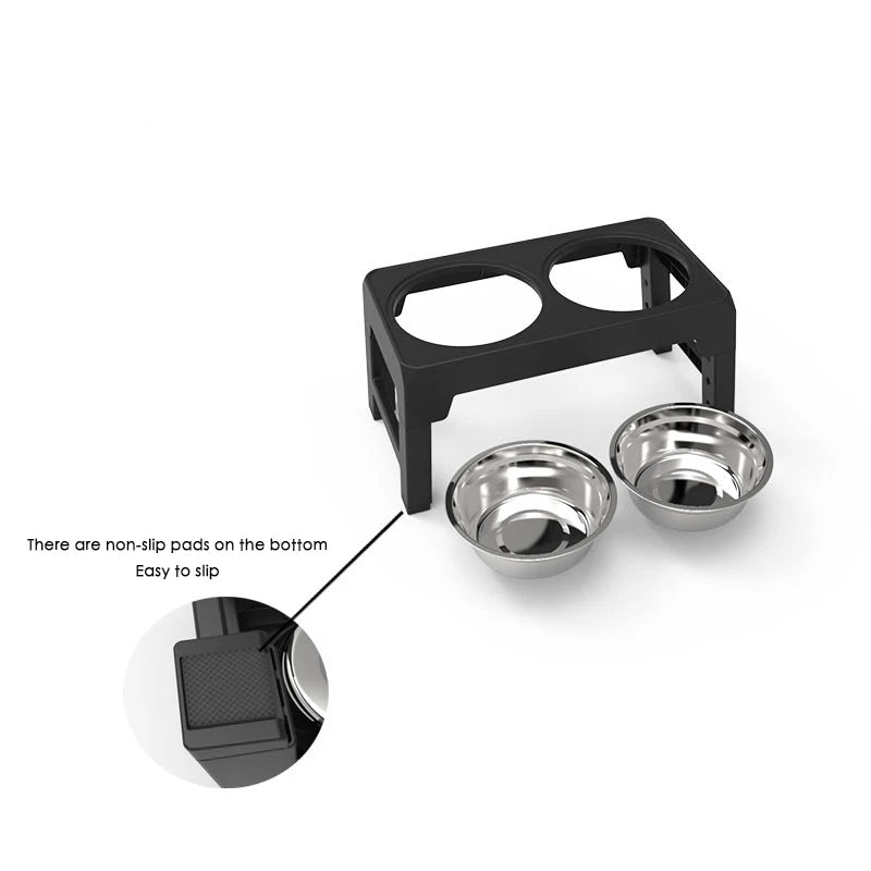 Support avec double gamelles réglable pour chien